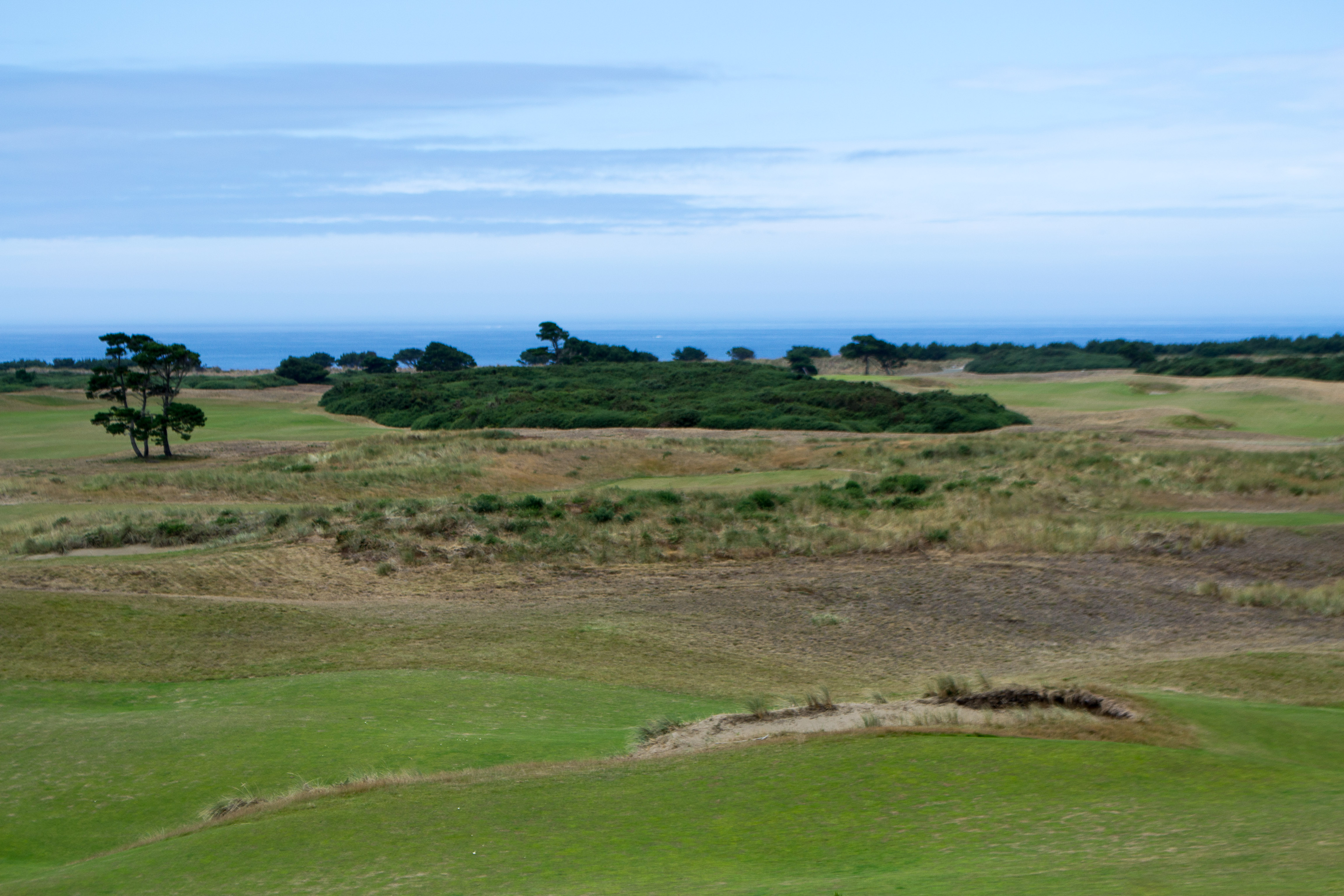 Links fairway, dunes, and Pacific horizon at Bandon Dunes Golf Resort on the Southern Oregon Coast near Bandon